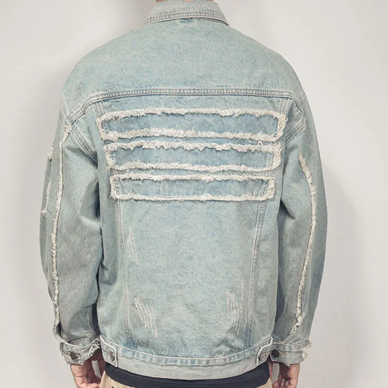 

Jeans Jacket Denim Hip Hop Hole Patchwork Long Sleeve Mens Spring Hi-Street