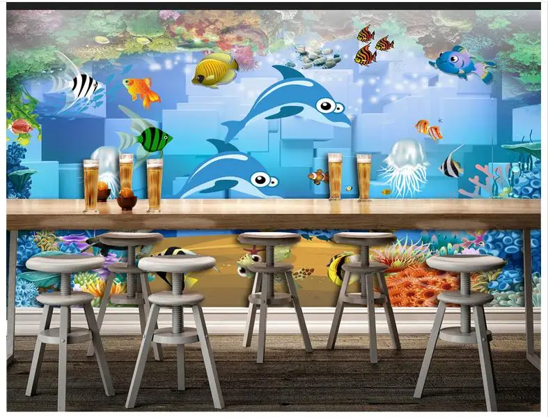 Высокое качество пользовательские 3d обои фрески 3D мультфильм Дельфин фантазия