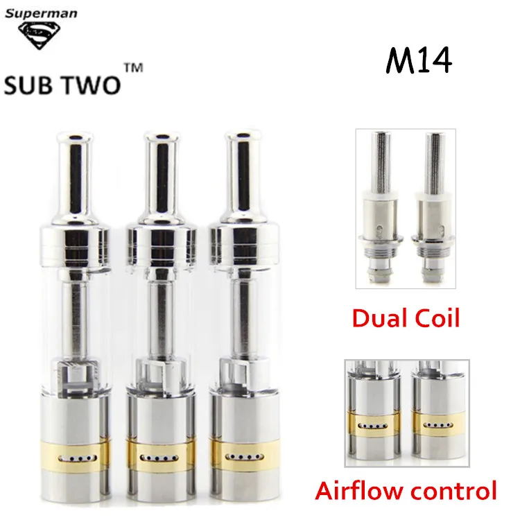 

2pcs SUB TWO Dual coil m14 atomizer electronic cigarette atomizer airflow control vaporizer pen fit 510 thread evod ego battery