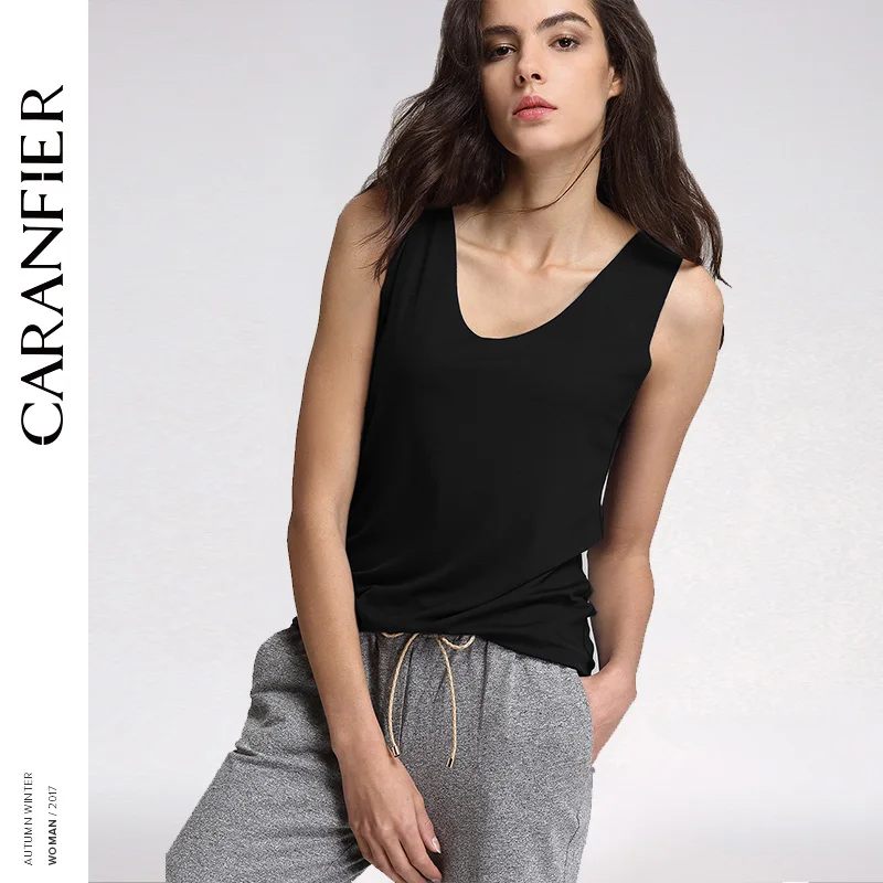 CARANFIER 2017 модная футболка без рукавов женские майки трикотажные восстановленные