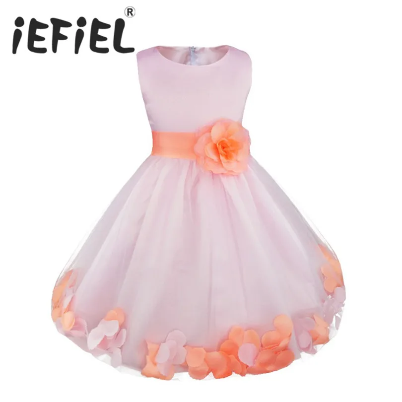 

Kids Infant Girls Flower Petals Dress Children Bridesmaid Toddler Elegant Dress Pageant Wedding Bridal Tulle Formal Party Dress