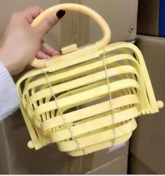 yellow Акриловые женские сумки, летние пляжные сумки, складные корзины, радужные шикарные полые ПВХ дамские сумочки, маленькие Мини-фонари, жемчужная сумка - Цвет: yellow
