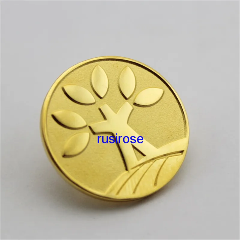 

Personalized tree badge brooch custom, golden tree circular metal brooch custom