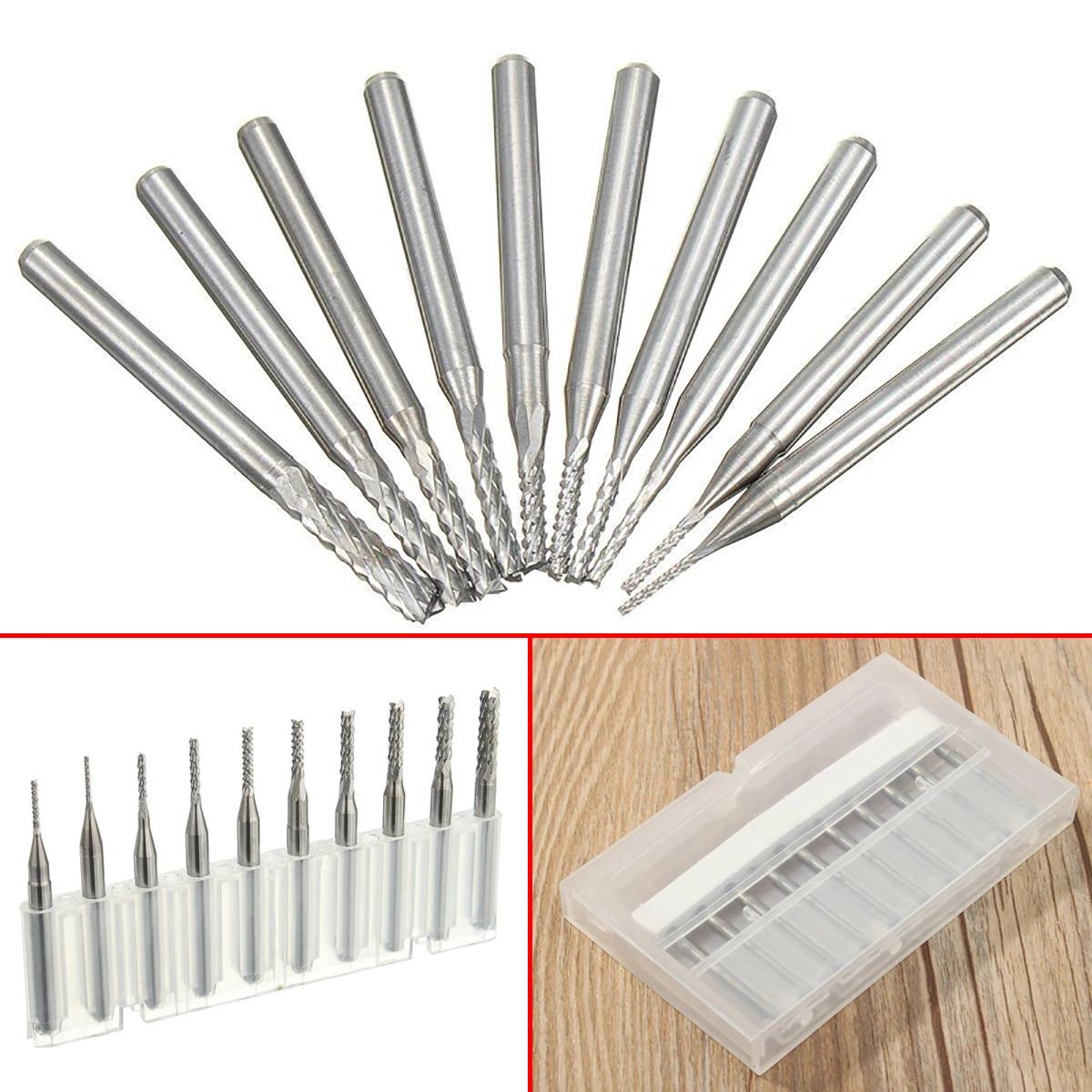 

10pcs/set 1/8" 0.8-3.175mm PCB Engraving Cutter Rotary CNC End Mill Drill Bits