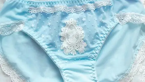 Blue Новое поступление реальное фото M L XL молочный шелк милые Лолита Kawaii вышивка трусики нижнее белье трусики WP571 - Цвет: Blue