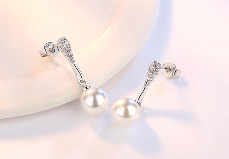JYouHF Новая мода 8 мм жемчужные серьги для женщин Bijoux женские классические 925 пробы серебряные серьги в виде капелек воды ювелирные изделия для женщин