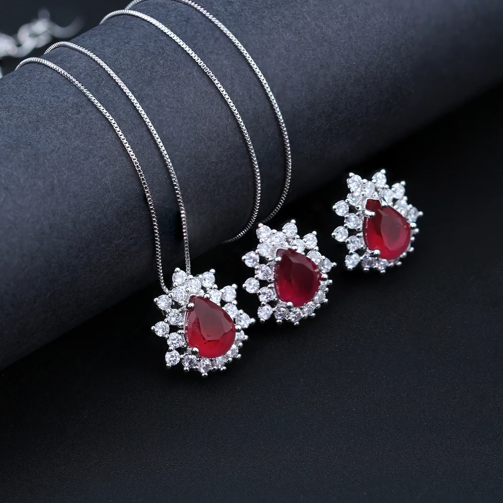 Elegant Milky Pink Jewelry Set Cubic Zirconias Water Drop Pendant Necklace &amp Stud Earrings for Women Fashion JWX015 | Украшения и