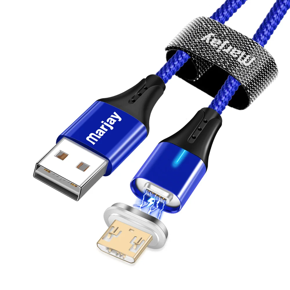 Blue Micro Cable Магнитный зарядный Micro USB кабель Marjay для мобильного телефона iPhone samsung Xiaomi QC3.0, быстрое магнитное зарядное устройство, кабель usb type-C - Цвет: Blue Micro Cable