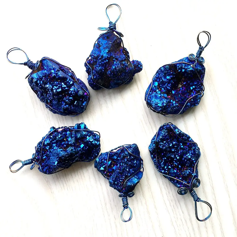 agate Натуральный chram кулон agates Druzy в форме пещеры RainbowTitanium кристалл кулон кристалл драгоценный камень Подвески синий цвет для женщин или мужчин ювелирные изделия - Окраска металла: agate