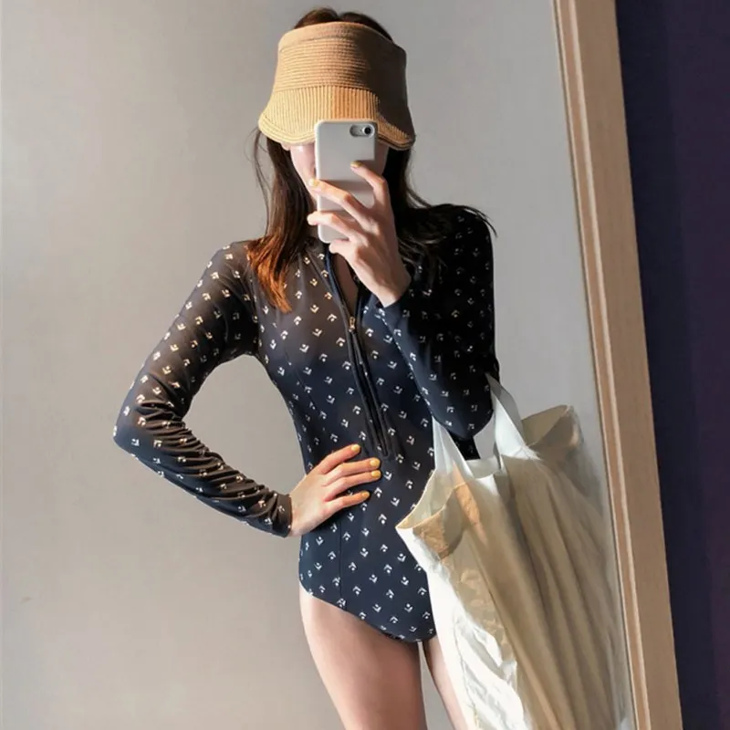 Эластичный треугольный сексуальный купальник с принтом облегающий Цельный на