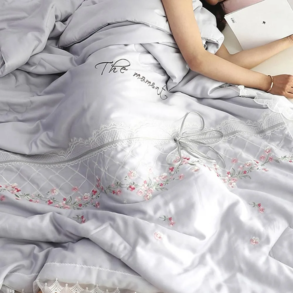 2019 серый Корея Цветочные Кружева Кондиционер вышивка одеяло тонкие летние