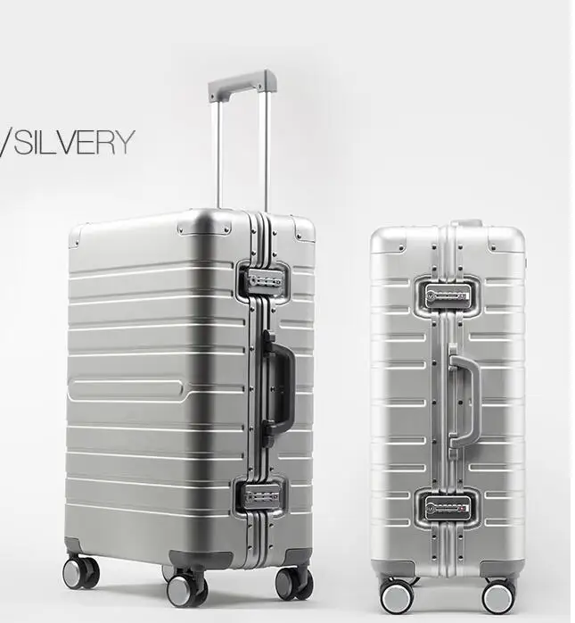 SILVER Carrylove Алюминиевый ручной чемодан 2" 24" 2" Спиннер металлический большой жесткий чемодан на колесиках - Цвет: SILVER