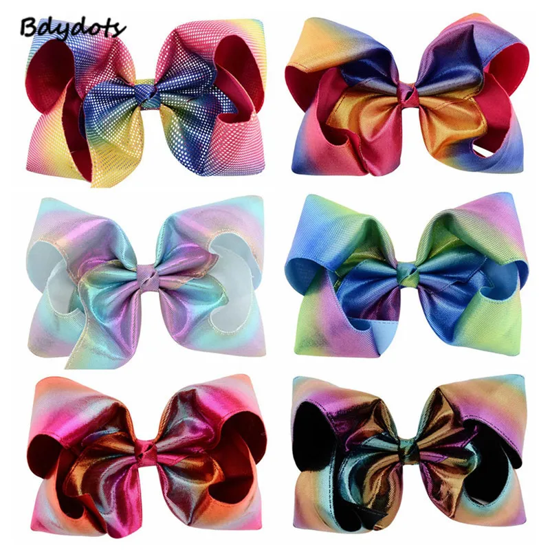 

1Piece 8 inch Rainbow Leather Hair Bows With Clips For Kids Girls Colorful Hairpins Hair Accessories Baby Headwear Gifts
