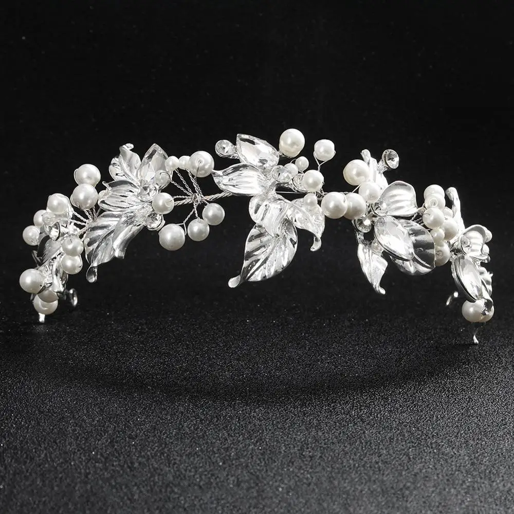 

Simple Leaves Headband for Bride New Style Pearls Wedding Accessories Handmade Headpiece for Bridesmaid