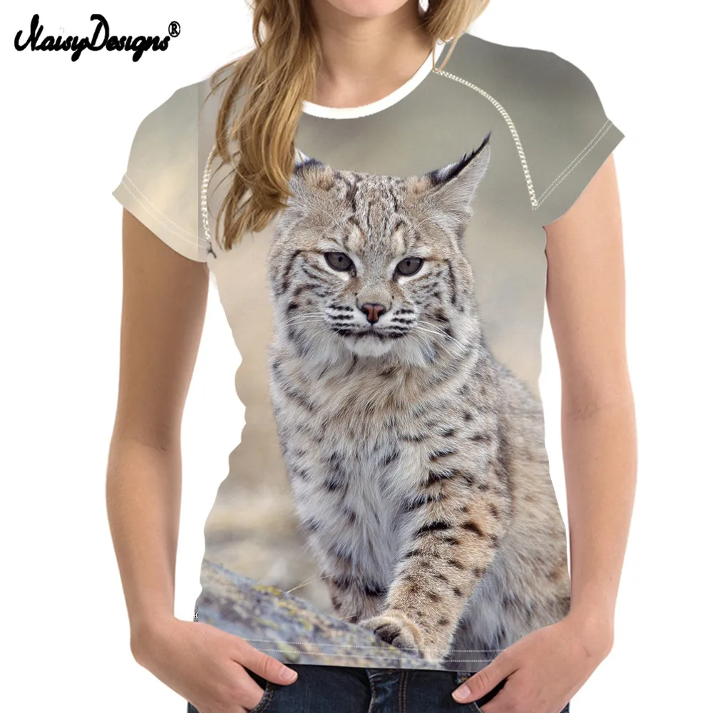 NoisyDesigns милые 3D животного Bobcat принт женские летние футболки Модная с коротким