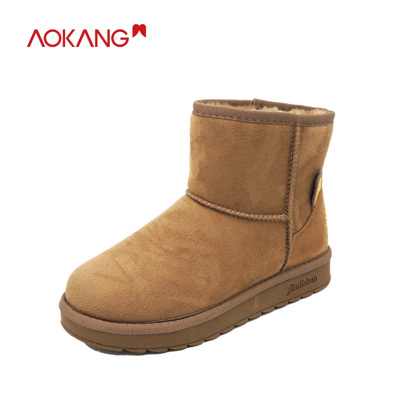Женские ботильоны до середины икры AOKANG теплые однотонные короткие с плюшевой