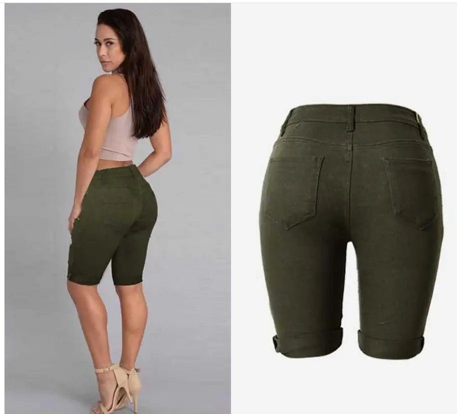 Женские эластичные шорты до колена модные облегающие армейского зеленого цвета