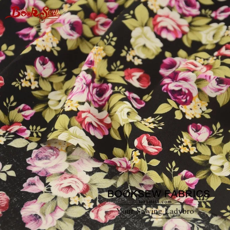 Booksew 100% хлопок поплин Ткань Роза Дизайн черный Жир квартал лоскутное ткань для
