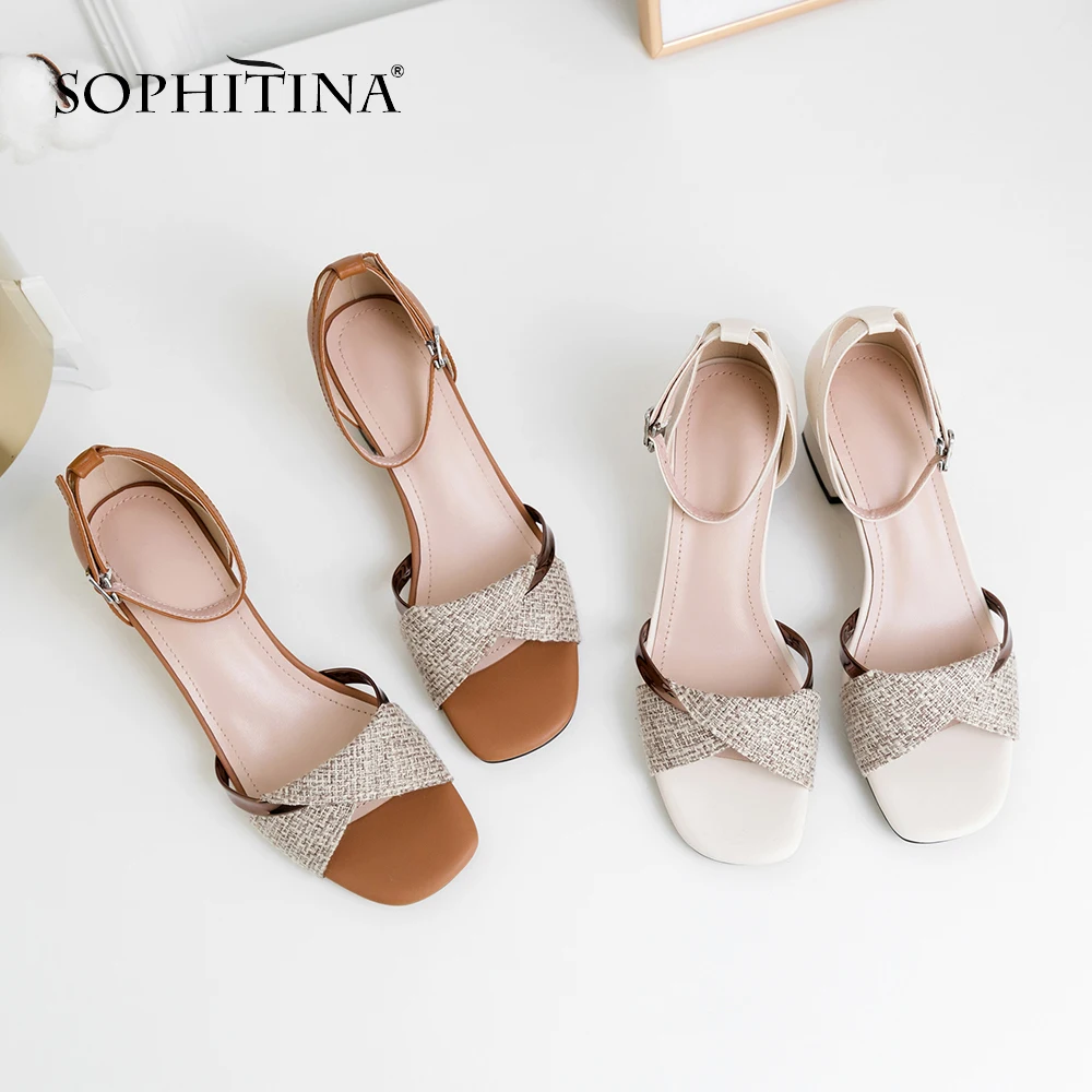 SOPHITINA/Простые сандалии модельные женские туфли из натуральной кожи на высоком