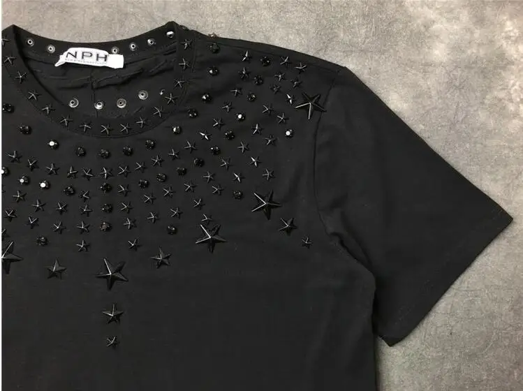 Новинка 2017 мужские футболки с заклепками в виде звезд металлической дрелью стиле
