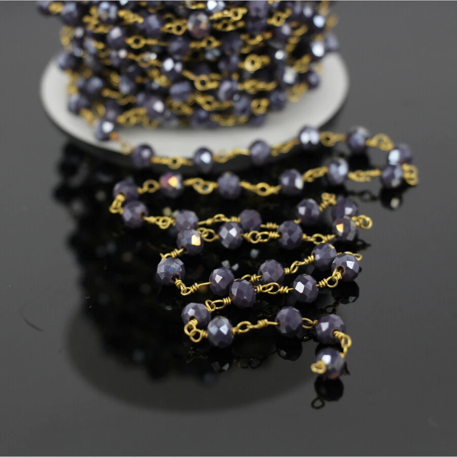

5Meter,Dark Purple Faceted Glass Beaded Rosary Chain,AB Purple Glass Rondelle Bead Necklace Chains Jewelry Findings Wholesale