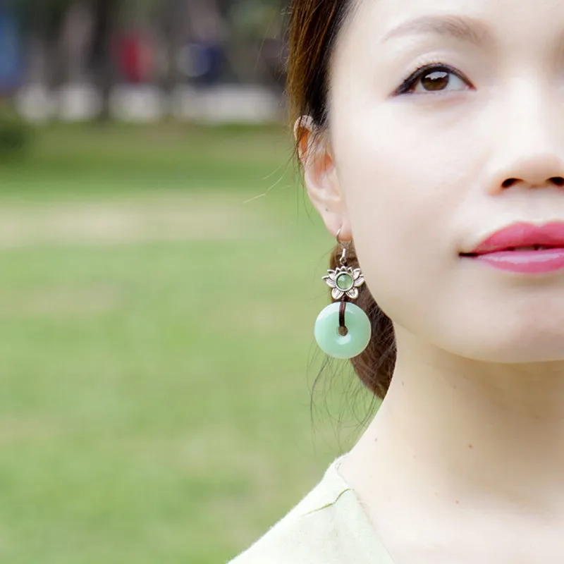 light green color Yanting этнические Винтажные серьги для женщин авантюрин мира пряжки серьги тибетский серебряный цветок ручной работы серьги Brincos 012 - Окраска металла: light green color