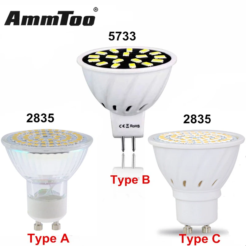 GU10 MR16 Светодиодный прожектор SMD 5733 2835 стеклянная/пластиковая Светодиодная лампа