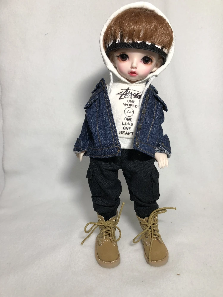 

T02-X608 Doll clothes 1/6 bjd dolls azone Accessories handmade clothes white letter hooded denim jacket