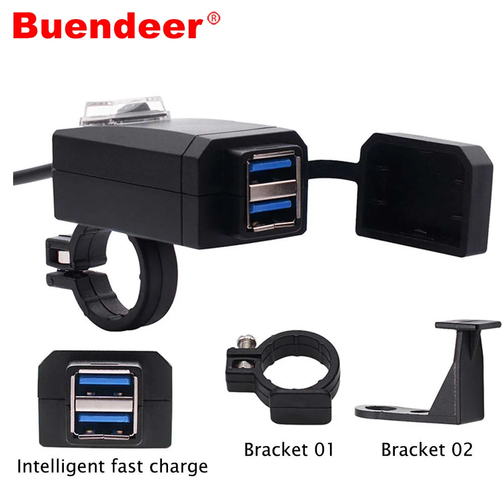 Buendeer зарядное устройство на руль мотоцикла QC3.0 двойной USB адаптер прикуривателя 12