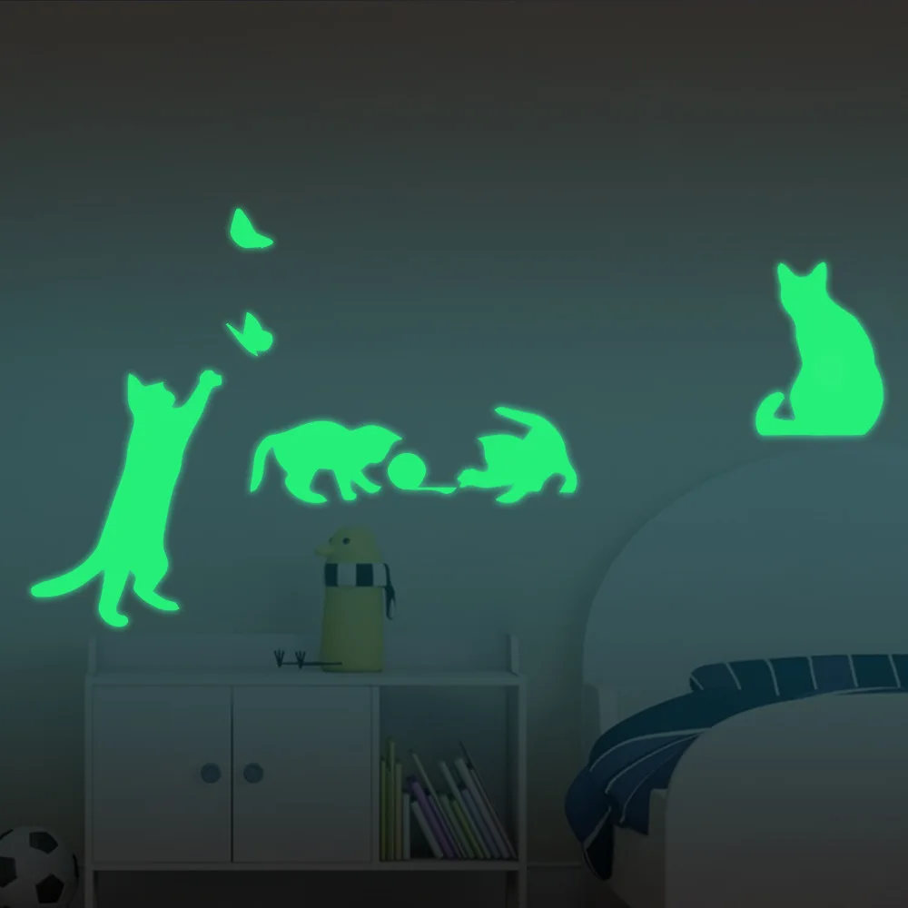4 шт./компл. Светящиеся Настенные наклейки с кошками декоративные светящиеся