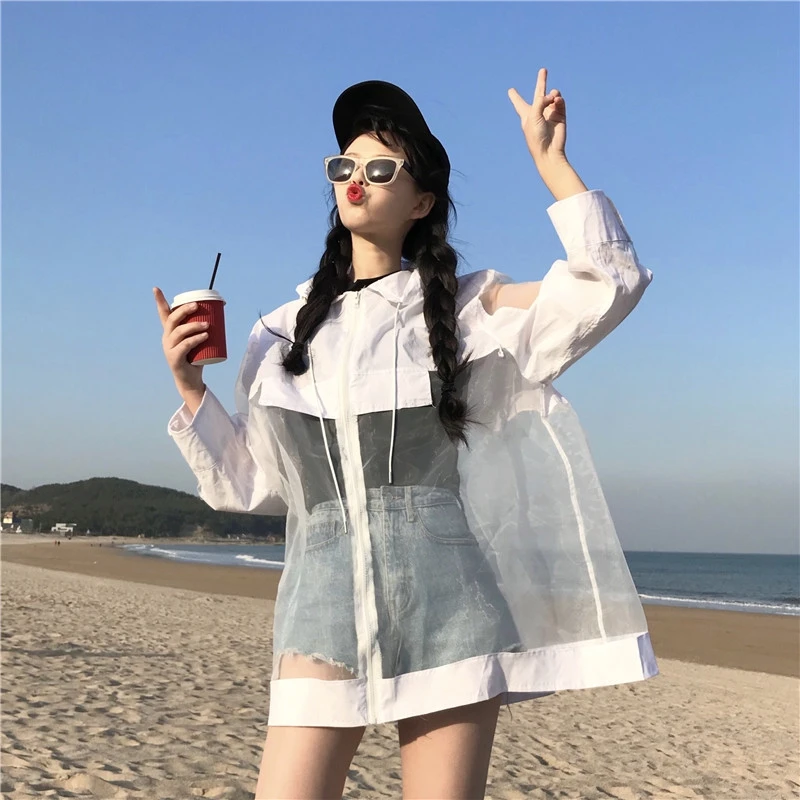 Женская летняя одежда ulzzang модная Корейская хипстерская куртка из сетчатой ткани