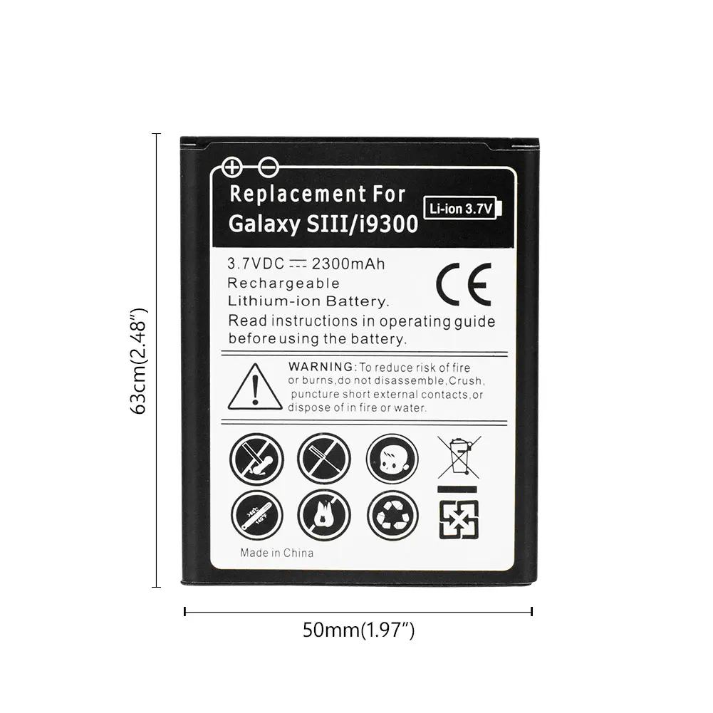 1 PCS Литиевый литий-полимерный аккумулятор для смартфона 3,7 V 2300mAh аккумулятор для samsung Galaxy S3 I9300 i9060 i9082 I535 GT-i9300 i9305 i9308 i9128V - Цвет: 1 PCS