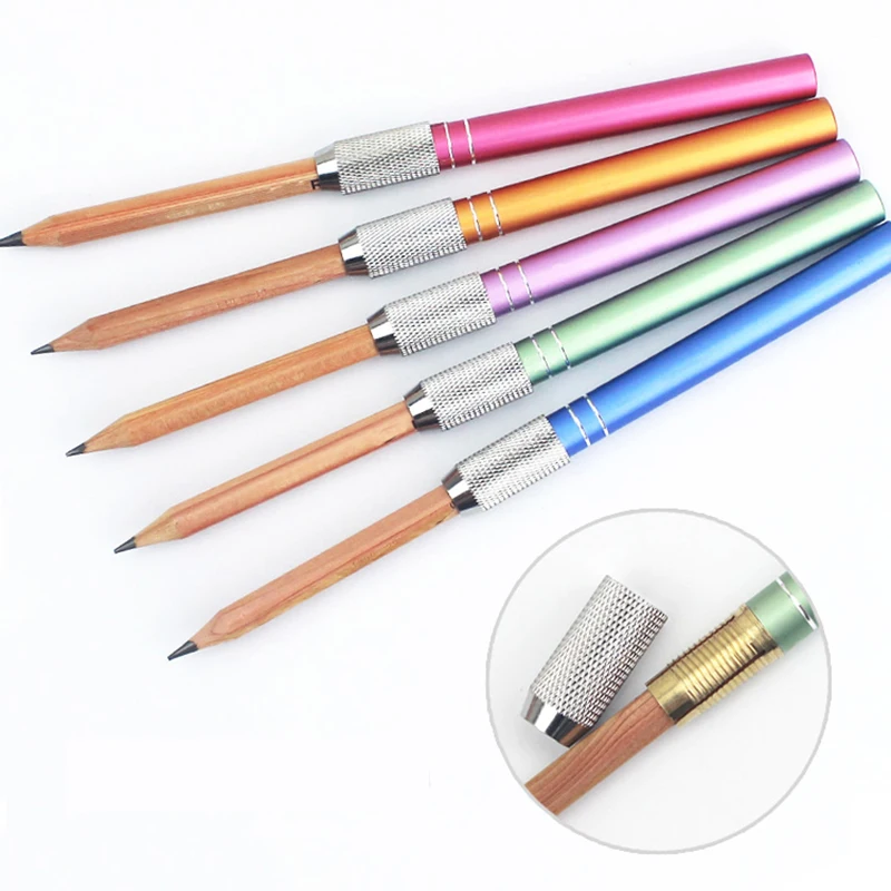 2pcs/set Portable Metal Solid Color Pencil Extenders Kawaii Stationery Multifunction Adjustable Extender Holder Supplies | Канцтовары