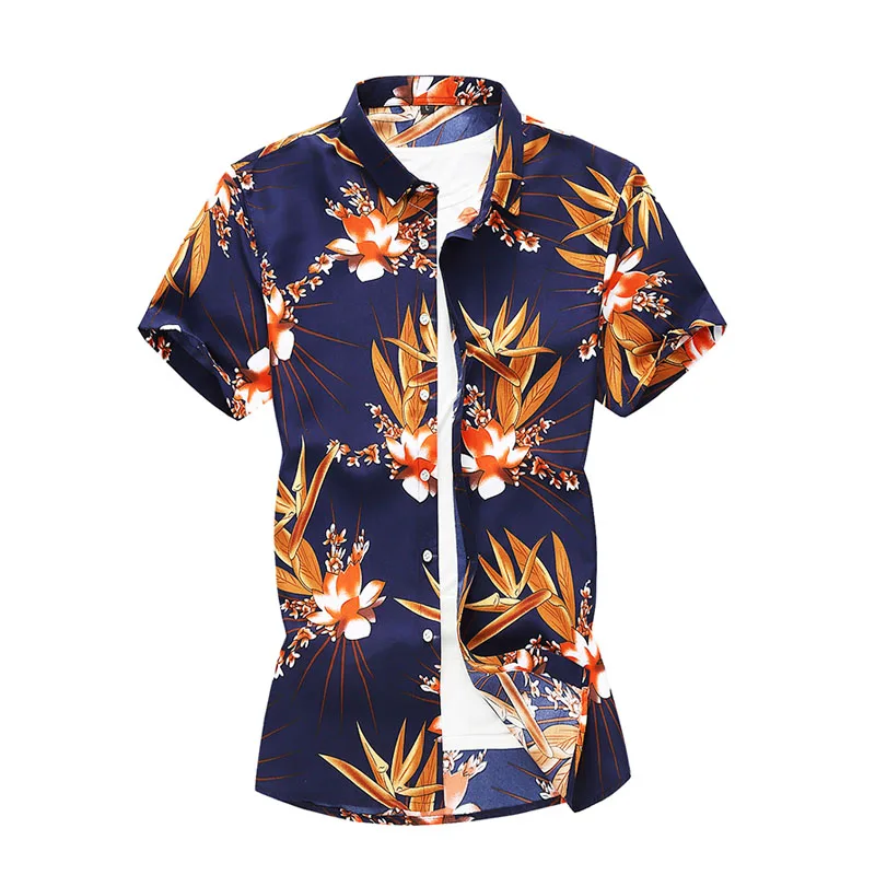 Мужские рубашки с коротким рукавом повседневная одежда цветочным принтом