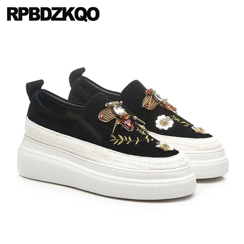 

Creepers Red Women Platform Floral Beaded Autumn Spring Bling Sequins Single Shoes Embroidery Flats Embroidered Flower Diamond