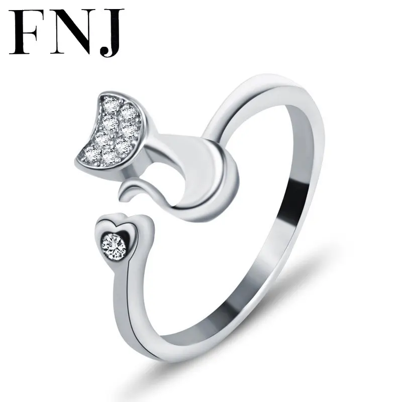 Женское кольцо из серебра 100% пробы с фианитом регулируемого размера|silver cat ring|cat
