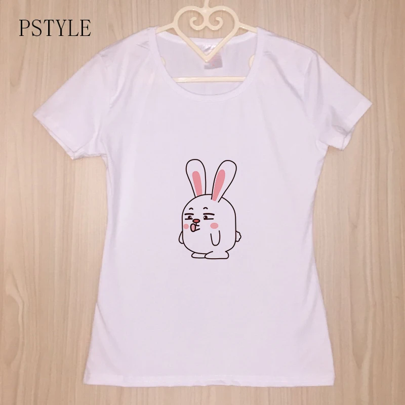 Летняя футболка для женщин Harajuku Kawaii Bunny Забавные футболки с рисунком короткий