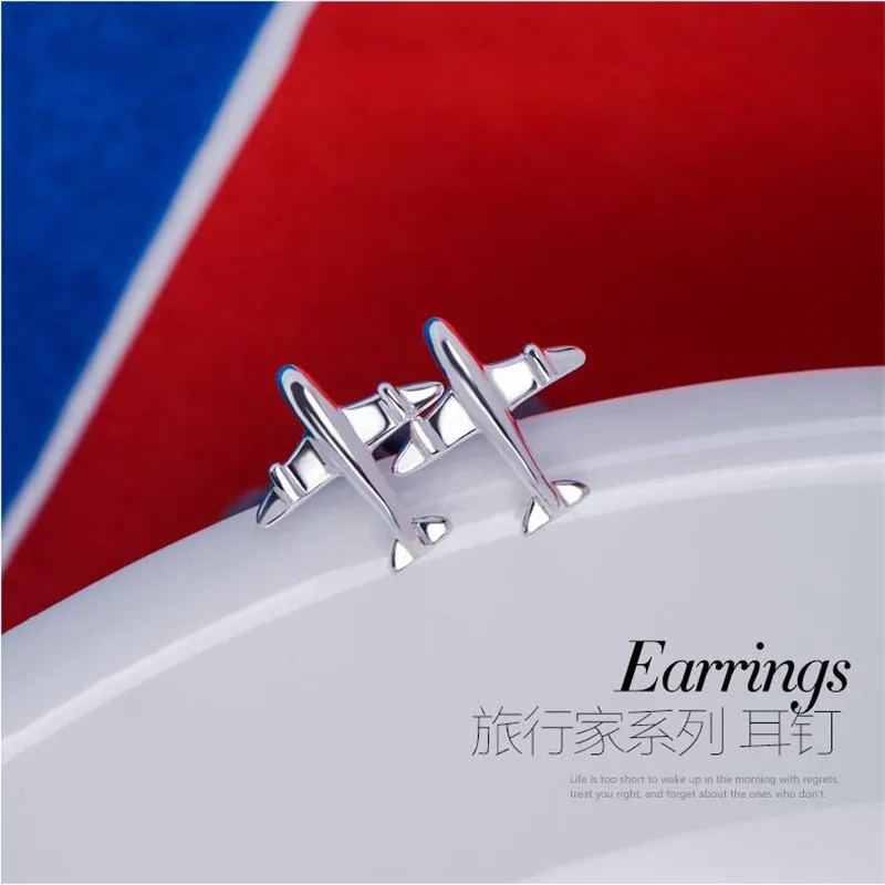 

Real. 925 Sterling Silver Aircraft Airplane Plane Stud Earrings For Women Girl Handmade Jewelry 2019 New ES390