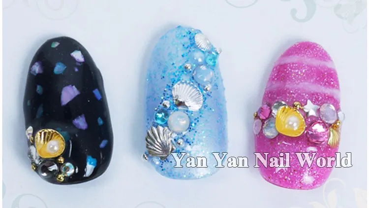 50 шт./упак. цвета: золотистый, серебристый 3D металлический Sea Shell бусины дизайн ногтей Стразы украшения; заостренный носок; наклейки на кончики ногтей аксессуары