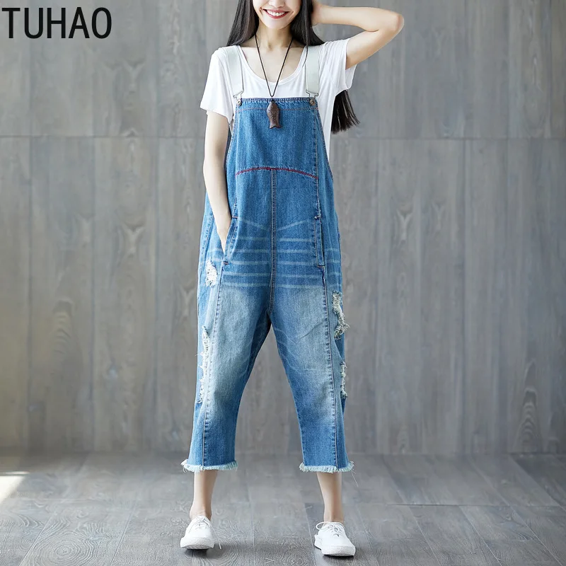 TUHAO летний Повседневный женский джинсовый комбинезон для клуба длинные брюки