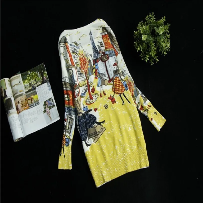 Women Fashion Sweater Dress Plus Size Casual Knit Dresses 2015 Autumn And Winter Print Long Jacket | Женская одежда