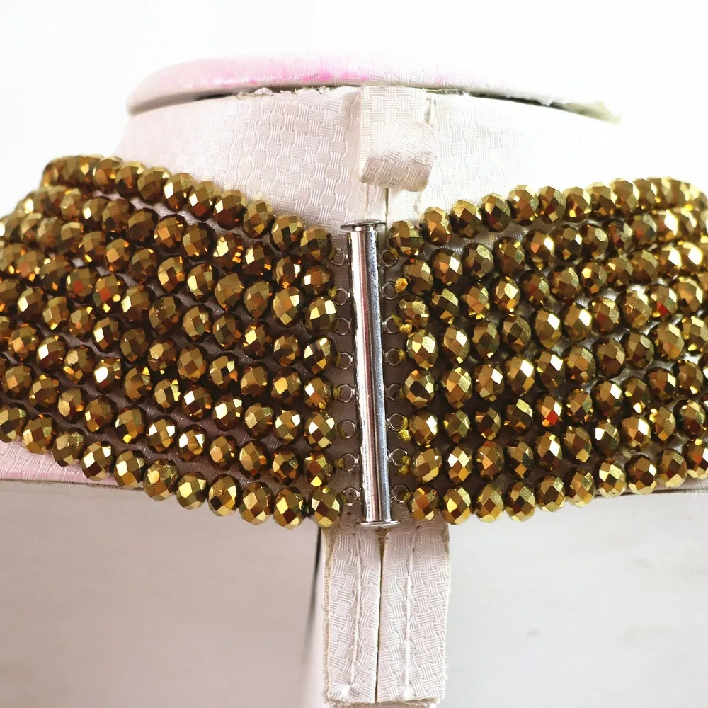 Новая мода золото-цвет стекло 4*6 мм Rondelle Abacus бусины 8 ряд цепи ожерелье 5 браслеты