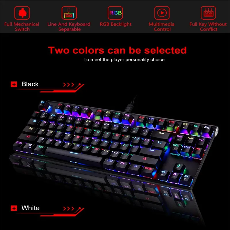 Motospeed CK101 Проводная Механическая клавиатура Металл 87 клавиш RGB синий красный переключатель игровой светодиодный планшет с подсветкой Настольный русский компьютер Gamr