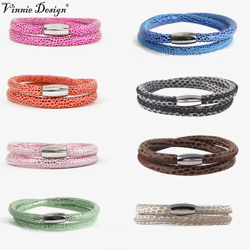 Винни Дизайн Ювелирные изделия 40 см двойной натуральной овчины кожаный браслет