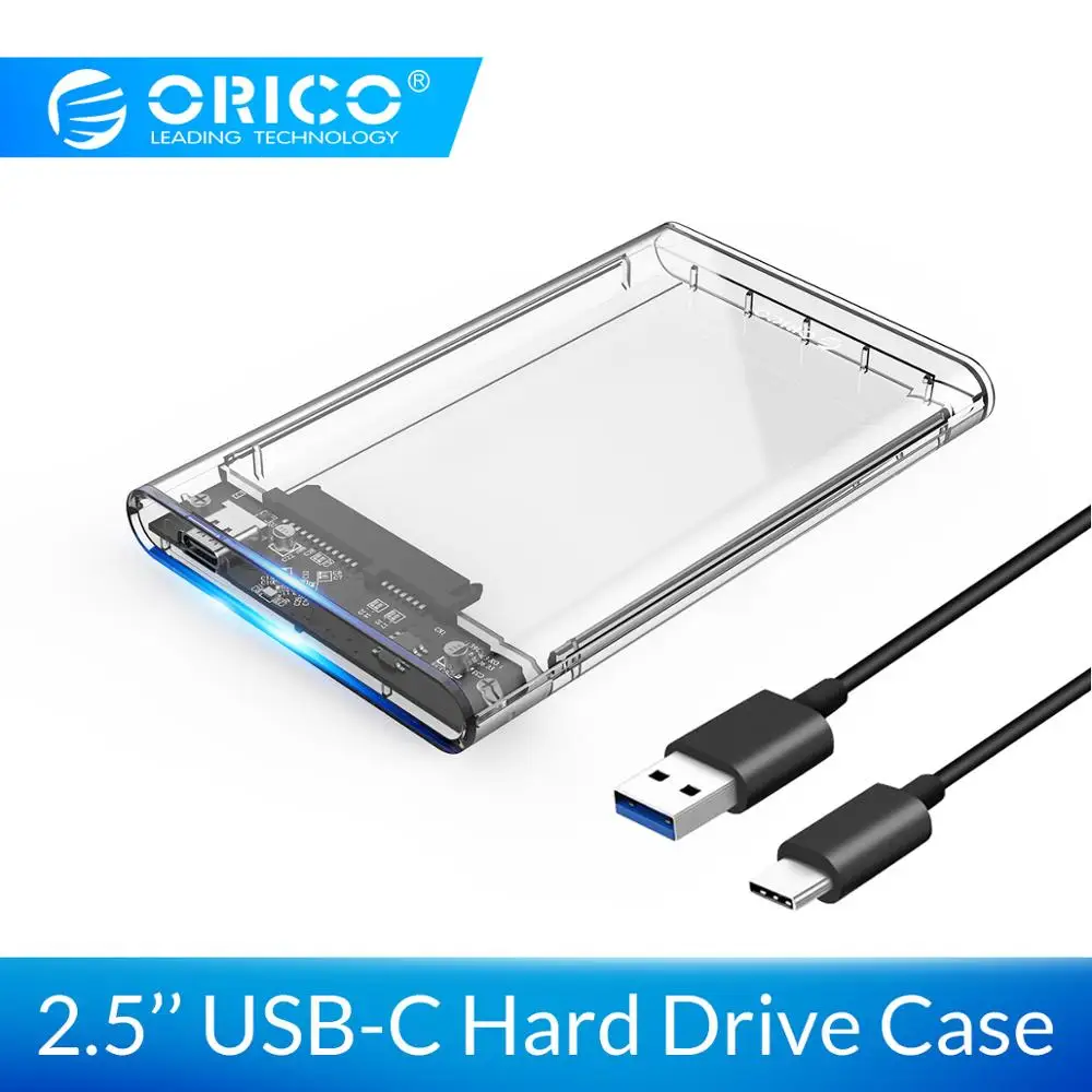 Прозрачный чехол ORICO 2,5 ''SATA для USB C для жесткого диска, 6 Гбит/с, поддержка 4 ТБ, протокол UASP для жесткого диска диаметром 9,5 мм ниже