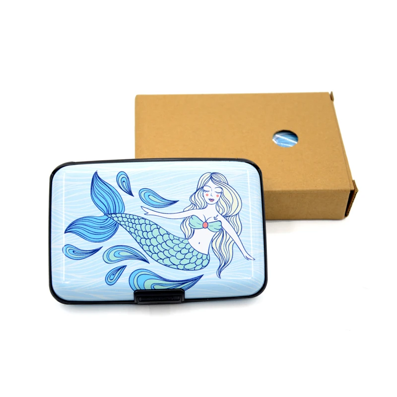 

BONAMIE Mermaid Pattern Card Case Aluminium Credit Card Holder Trendy Card Wallet Women Business ID Card Holder Box For Lady New