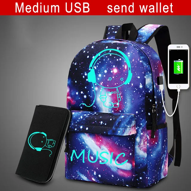 M-USB W. Аниме Рюкзак светящиеся школьные сумки для девочек-подростков звездное небо Школьный рюкзак женский Sac Dos рюкзак с usb зарядкой - Цвет: M-USB W.