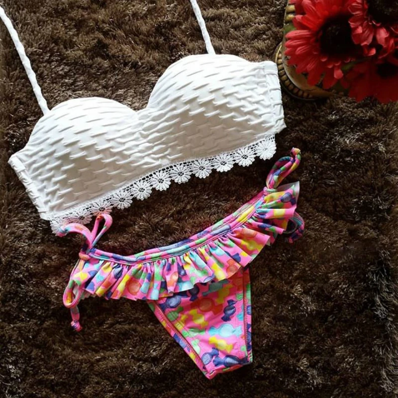 Купальники женские ванный комплект Sexy Холтер бикини с оборками Для женщин Пуш-Ап