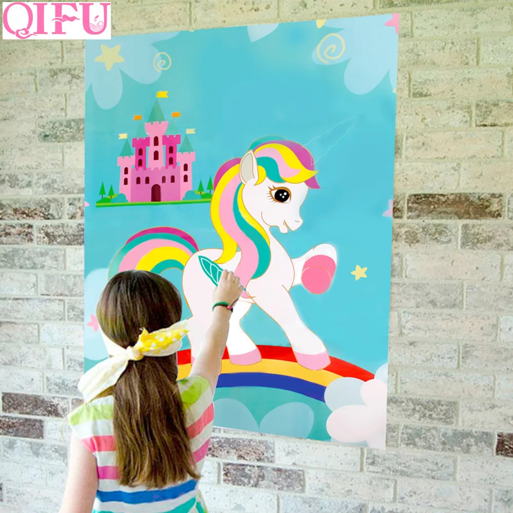 QIFU Pin The Horn On Unicorn Party Game детское украшение на день рождения в виде единорога