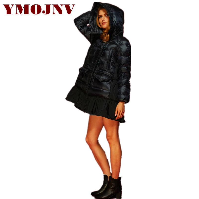

YMOJNV High Quality Solid Hooded A Line Thick Warm Oversize Women's Winter Down Jackets Winter Woman Coat Female Jacket Outwear